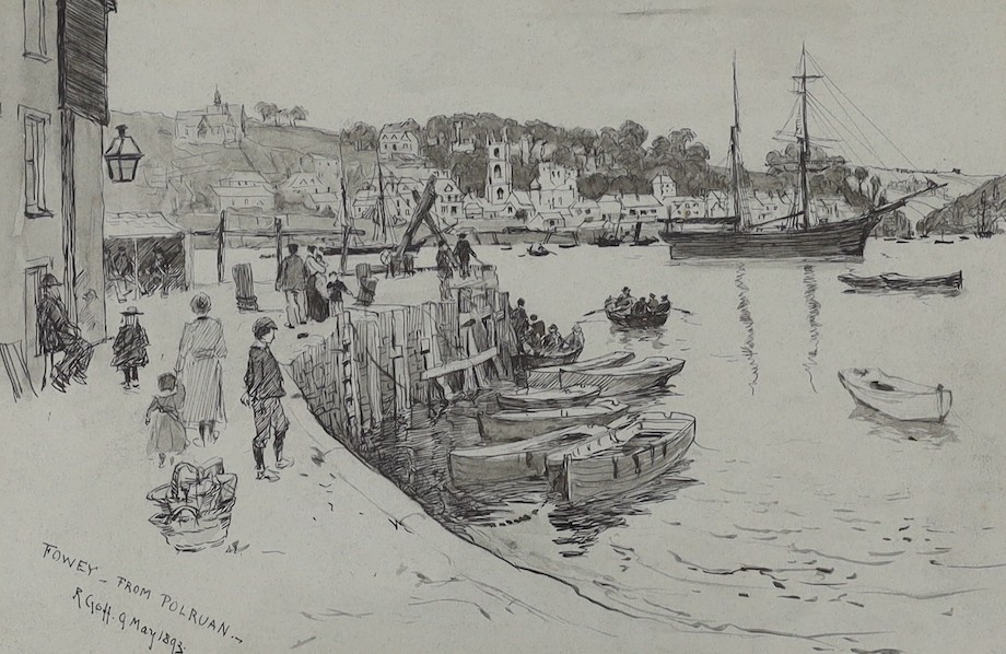 Col. Robert Charles Goff, R.E (1837-1923), pen and ink, 'Fowey from Polruan', signed and dated 1893, 19 x 26cm